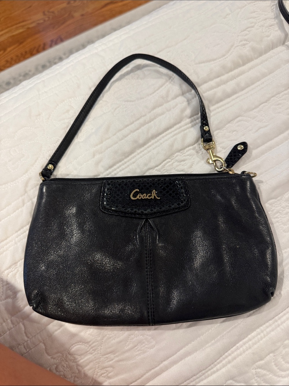Vintage Coach Black Leather Wristlet with Gold Logo